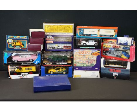 Collection of 17 boxed diecast model sets with examples from Tekno, Solido, Matchbox and Lledo, featuring The Showman’s Colle