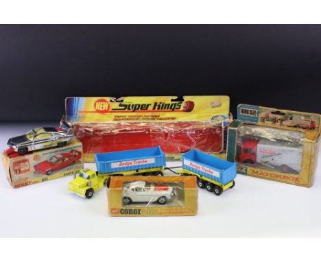 Four boxed diecast models to include Dinky 108 Sam's Car in metallic silver, Corgi Whizzwheels 201 The Saint's Car Volvo P180