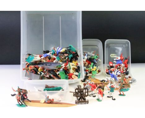 Collection of over 60 Timpo Toys plastic figures to include Frozen North (featuring kayaks &amp; dog sled), Roman soldiers, g