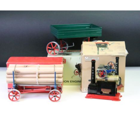 Two boxed Mamod accessories to include Steam Engine SP1 and Traction Engine Trailer plus a boxed Massey Ferguson Powerpart Lu