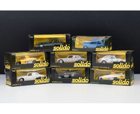 Eight boxed Solido diecast models to include 3 x 1096 Jaguar XJ12, 72 Citroen LN etc, diecast ex, boxes gd overall