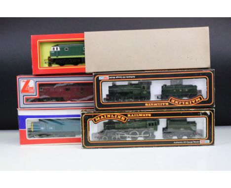 Five boxed OO gauge locomotives to include 2 x Palitoy Mainline, 2 x Lima featuring Western Gladiator and Triang Hornby R758 