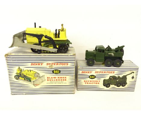 Two Dinky Supertoys models: 661 Recovery Tractor (P in G/F box with inner card); 961 Blaw Knox Bulldozer (F/P in F box). 