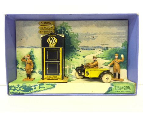 Dinky Toys No.44 AA Hut Motor Cycle Patrol and Guides, comprising: 44a AA Box (VG, light chipping to roof); 44b AA Motor Cycl