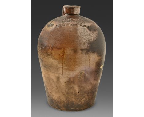 A Fulham stoneware flagon or serving bottle, mid 19th c, of 2 gallon size, impressed in printer's type Wm Porter Blind Beggar