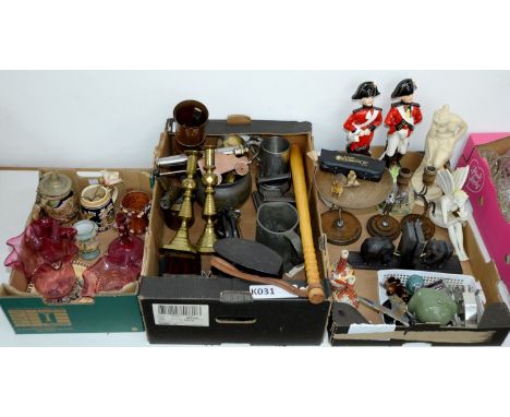 Miscellaneous metalware and other items, 20th c, including a pair of English brass beehive and diamond pattern candlesticks, 