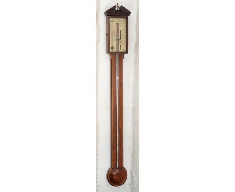 A Regency mahogany exposed tube stick or cistern barometer, Borini, Birmingham, early 19th c, the silvered register with vern