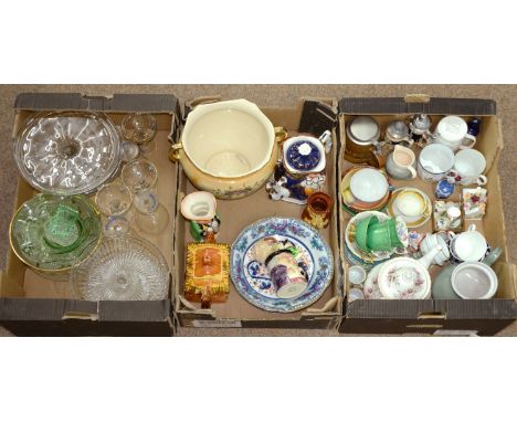 Miscellaneous ceramics and glassware, including an Allerton's character teapot and miniature Goss thistle pattern tea set, et