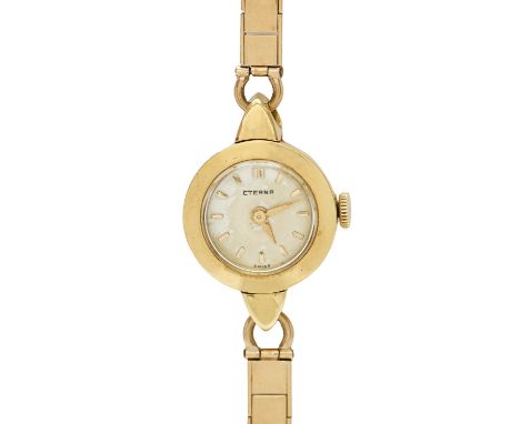 An Eterna 9ct gold lady's wristwatch, 18mm diam, on 9ct gold bracelet, Birmingham 1964, 18g Good condition, movement untried
