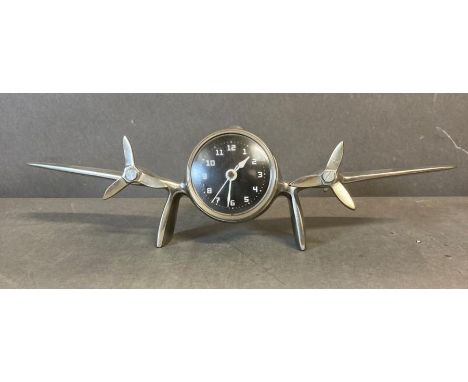An Art Deco style twin engine aeroplane desk clock 
