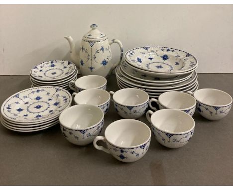A part Johnson Bros breakfast set to include cups, saucers and coffee pot