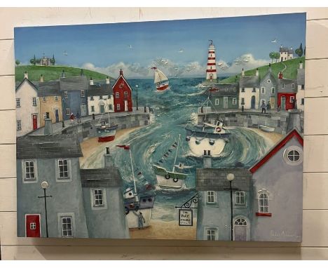 A contemporary print on canvas of a coastal scene (100cm x 75cm)
