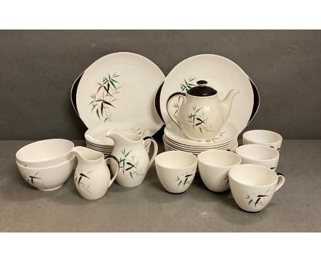 A Royal Doulton bamboo part tea service, cream with dark brown 