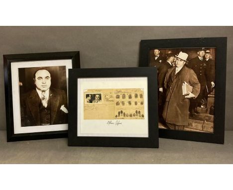 A selection of framed Al Capone memorabilia  including a police department arrest and finger print document