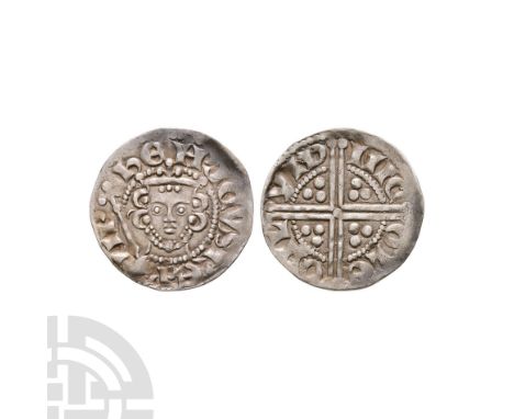 12th-13th century A.D. Class 5b2. Obv: facing bust with sceptre and HENRICVS REX Iegend. Rev: voided long cross and pellets d
