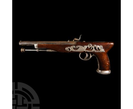 19th century A.D. With wood butt and silvered butt cap, sideplate, fore-end and trigger guard, fitted with steel ramrod and a