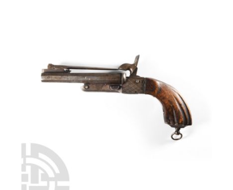 19th century A.D. With 11cm (4 1/2) side-by-side double barrel hinged for loading/extraction, fitted with hinged bayonet to t