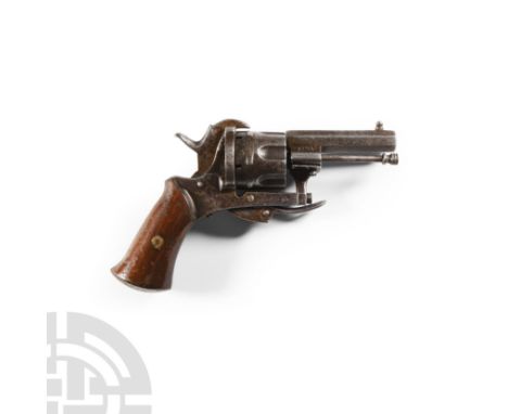 1877-1900 A.D. Six-shot 7mm calibre double action Belgian proofed revolver with 55mm (2¼) barrel with hinged loading gate, ex