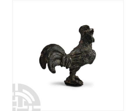 Circa 2nd century A.D. Free-standing with semi-naturalistic detailing to the head, wing and tail feathers, comb and wattle. S