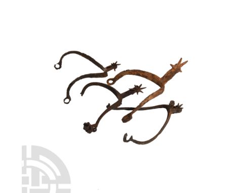 Circa 13th-14th century A.D. Comprising examples of various types, including some retaining the rowel. Cf. numerous spurs in 