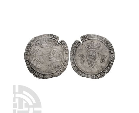 Dated 1556 A.D. Obv: crown dividing date over profile busts facing with PHILIP ET MARIA D G REX ET REGINA legend with 'rose' 
