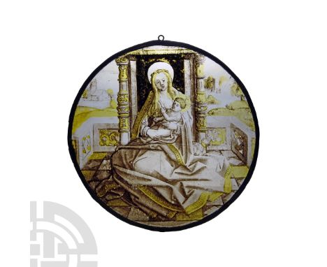 Low Countries, Duchy of Brabant, Louvain, circa 1530 A.D. The roundel held within a lead came with suspension loop to top, di
