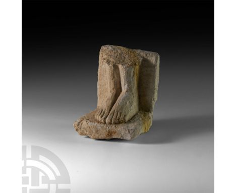 Possibly First Intermediate Period, 2181-2055 B.C. or later. Showing the shins and two feet from a larger figure, rectangular