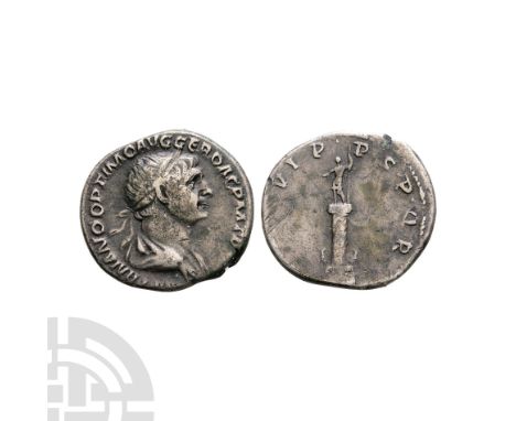 116 A.D. Rome mint. Obv: IMP TRAIANO OPTIMO AVG GER DAC P M TR P legend with laureate and draped bust right. Rev: P M TR P CO