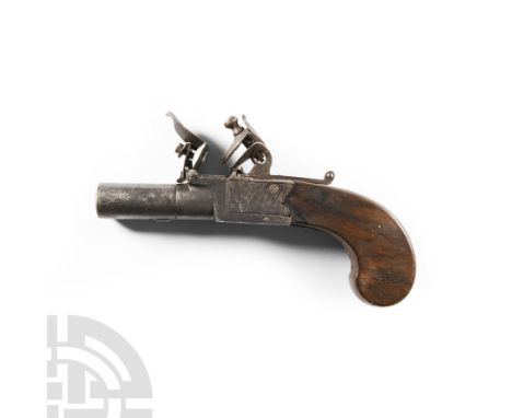 18th century A.D. With 40mm (1 1/2) turn-off barrel, box-lock with sliding safety marked 'CLARK' left and 'LONDON' right; fit