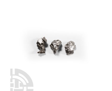 Fell 6000-5000 years B.P. A trio of differently sized nickel iron (IAB) meteorites with a composition of 92.9% iron, 6.7% nic