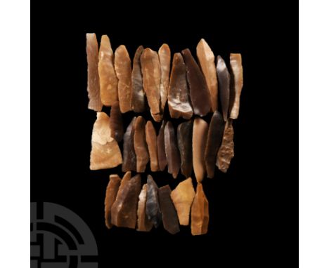 Neolithic Period, 6th millennium B.C. Comprising thirty projectile points. 88 grams total, 29-57 mm (1 1/8 - 2 1/4 in.). Ex A