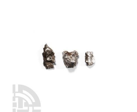 Fell 6000-5000 years B.P. A trio of differently sized nickel iron (IAB) meteorites with a composition of 92.9% iron, 6.7% nic