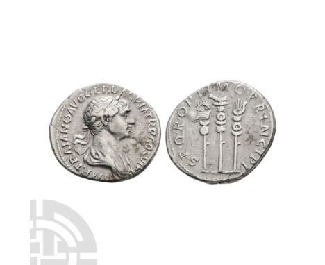 113 A.D. Rome mint. Obv: IMP TRAIANO AVG GER DAC P M TR P COS VI P P legend with laureate and draped bust right. Rev: S P Q R