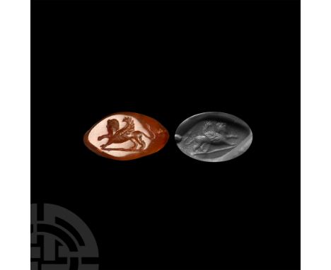 2nd-3rd century A.D. Once forming a part of a ring carved from a single piece of carnelian, polished and displaying the mythi