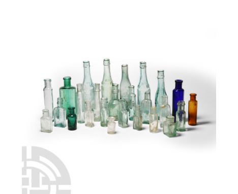 19th century A.D. In clear, aqua, amber and other colours, including examples with embossed 'R. Whites / Syrups' and 'Poisono