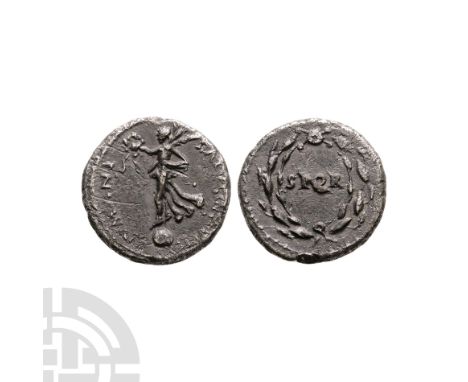 March-May 68 A.D. Mint in Narbonensis(?). Obv: SALVS GENERIS HVMANI legend with Victory standing left on globe holding wreath