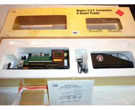 G SCALE ARISTOCRAFT ROGERS 2-4-2 LOCO & TENDER BOXED. X LAYOUT ADVISED IN RUNNING ORDER