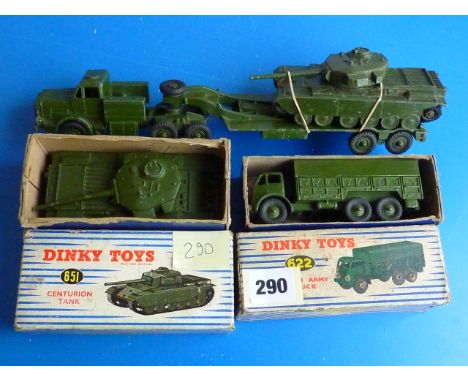 DINKY SUPER TOYS BOXED 651 CENTURION TANK, 622 BOXED ARMY LORRY, PLUS U/B MIGHTY ANTAR & TANK