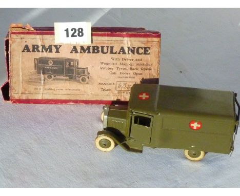 BRITAINS ARMY AMBULANCE IN KHAKI NO 1512 BOXED WITH DRIVER, STRETCHER & WOUNDED MAN
