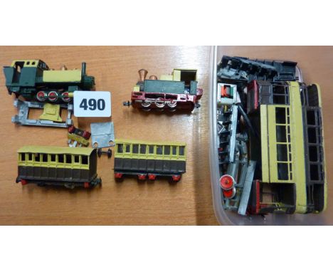 ANBRICO MODEL TRAM KIT PART BUILT, 2 X 009 SCALE LOCOMOTIVES , 2 COACHES PT BUILT