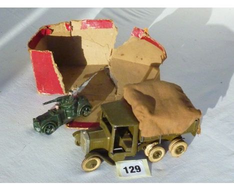 BRITAINS PART BOXED 6 WHEEL ARMY LORRY & SMALLER MILITARY ARMOURED VEHICLE