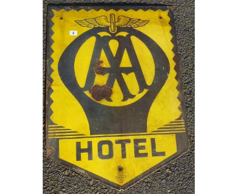 ENAMEL ADVERTISING SIGN AA HOTEL FRANCO SW1, WITH EARLY STYLE AA BADGE LOGO