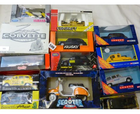 MIXED BOXED & U/B DIECAST INC. JOAL, ZORA ARIOUS DUNTON, CHAD VALLEY, CORGI TAXIS 13 IN TOTAL