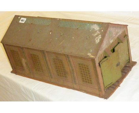 HORNBY 0 GAUGE TIN PLATE RAILWAY 'DOUBLE' ENGINE SHED, POINTS AND TRACK