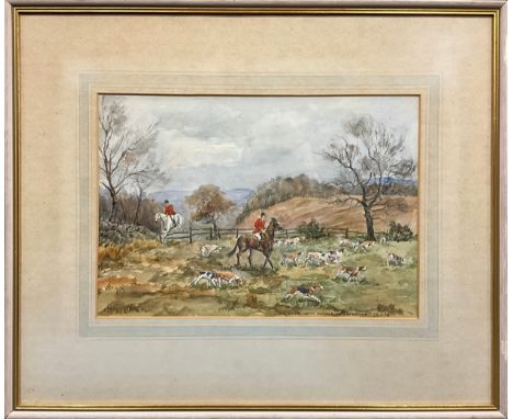 Catherine M. Pell, (British, 20th century), ‘The South Notts Hounds near Brackley Gate, Coxbench’, signed, watercolour, 27cm 