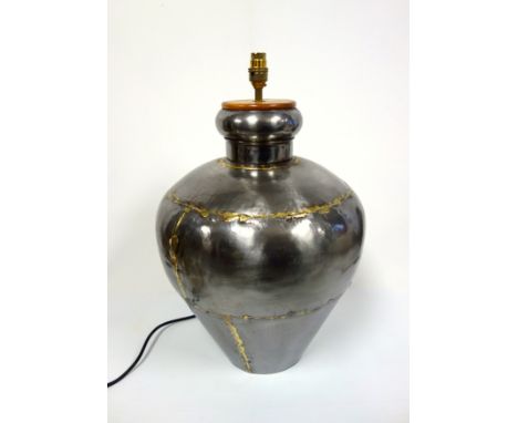 Contemporary metal lamp with exposed gold coloured soldered joints, H.55.5cm approx. 