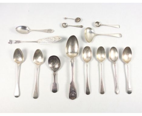 2 George III teaspoons by Sarah &amp; John William Blake, 1817; William IV Fiddle, Thread and Shell Dessert Spoon by William 