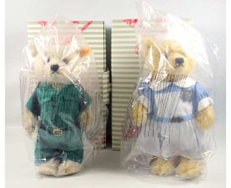 A Pair of Steiff bears, one as a Nurse model 690471, the other as a paramedic model 691249. Both 26 cm and with original pack