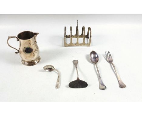 Good George III style "sparrow beak" cream jug by C J Wander, London, 1977; 4 division toast rack by Emile Viner, Sheffield, 