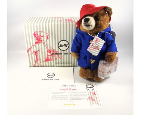 Steiff 2021 limited edition Paddington Bear model 691041 No. 487 of 2000, with original packaging, tags, and certificate. 35c